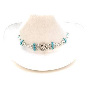 3781 Hat Band Glass Rhinestone Concho Turquoise Crystal Adjustable Size